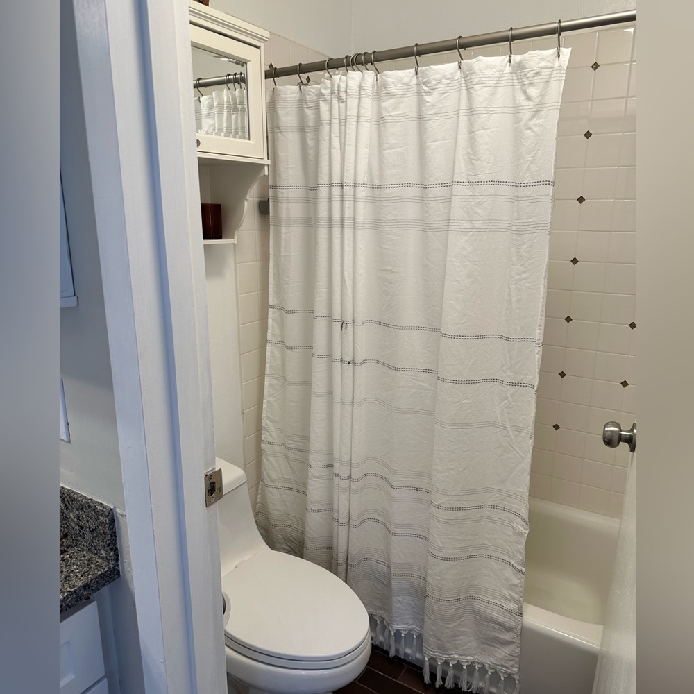 Woven Stripe Tassel Shower Curtain